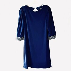 2 FOR $20 Laundry Shelli Segal Shoulder Pads Jersey Navy BEADED Sleeves 6 $219